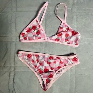 ROMWE Pink Strawberry Print lingerie Set